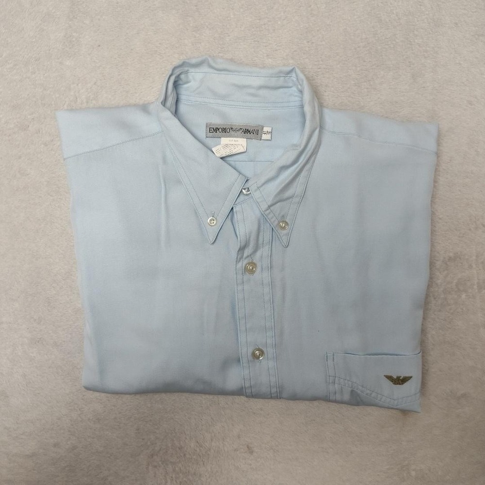 Emporio Armani Shirt Mens 16 Blue Button Down Long Sleeve Collared Lightweight